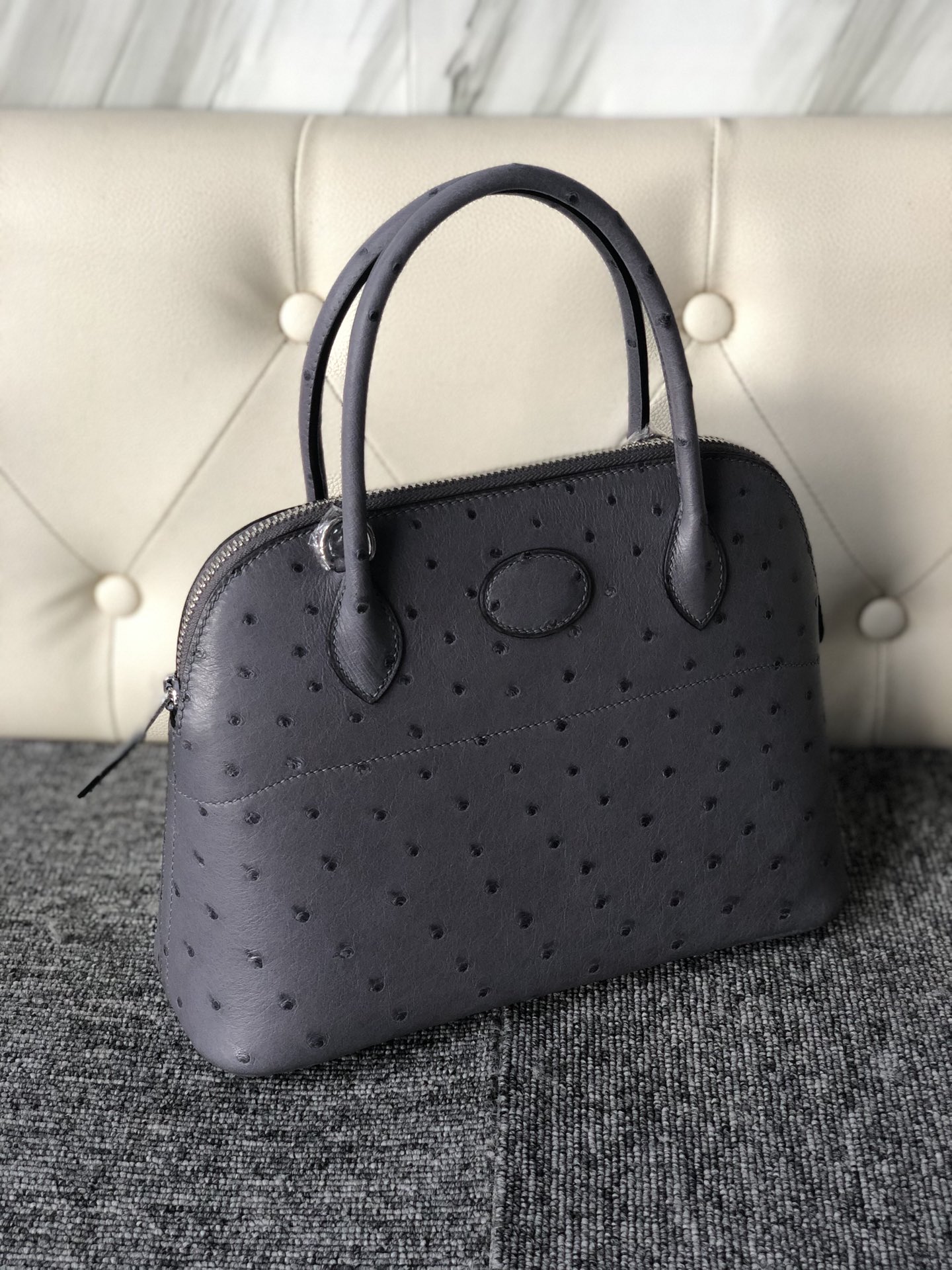 에르메스 볼리드27 마노블루 은장 타조가죽